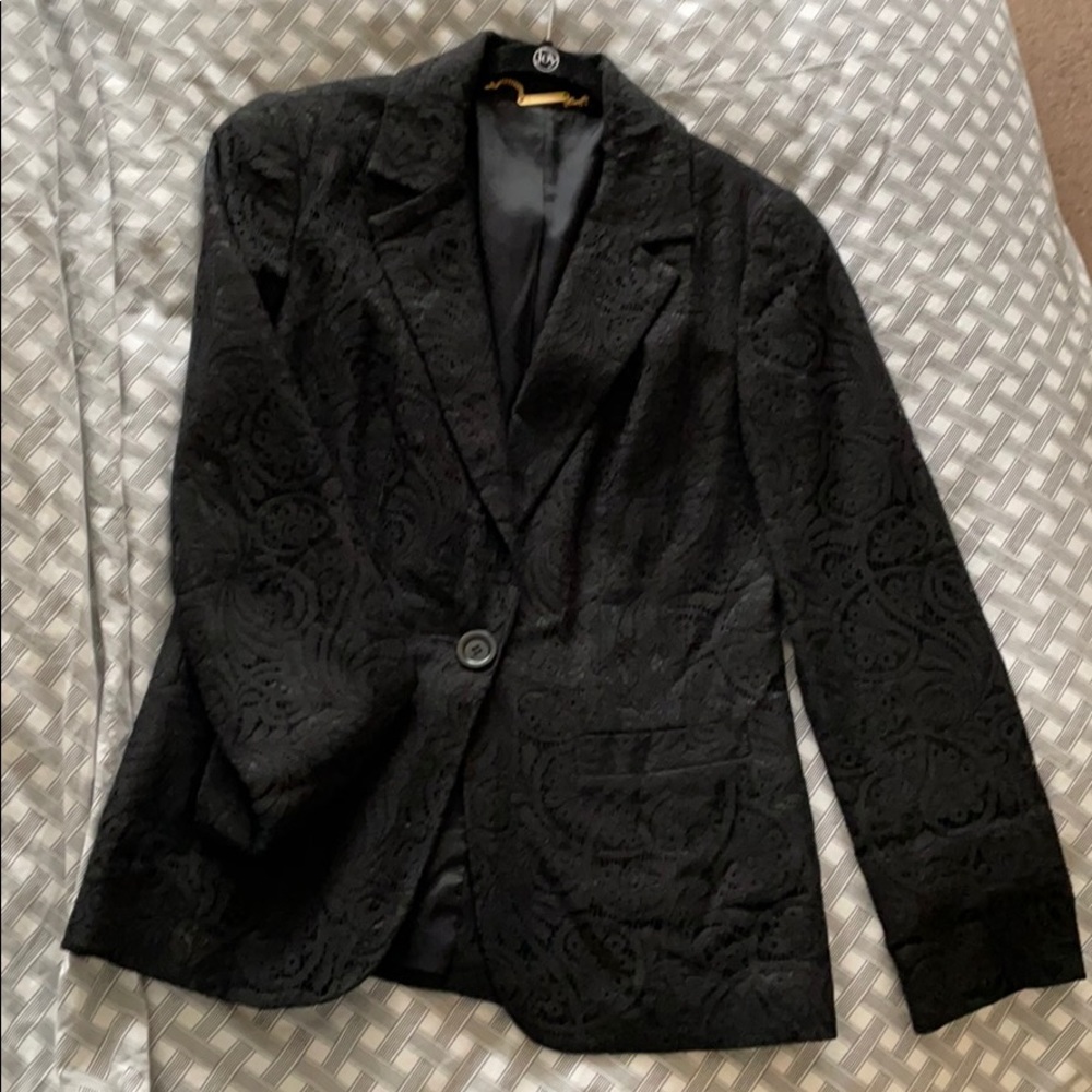 Trina Turk Black Lace Boyfriend Blazer